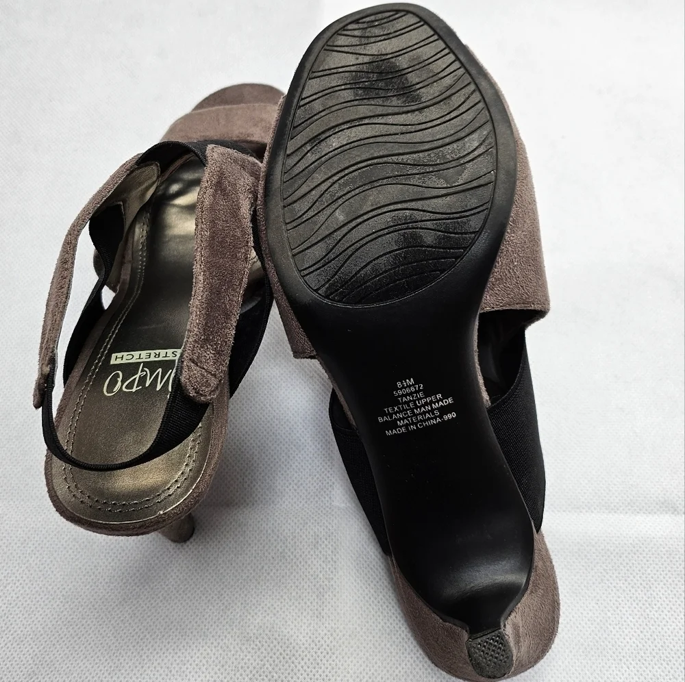 Impo Stretch Tanzie Grey Suede 3.5in Slingback Heels Size 8.5